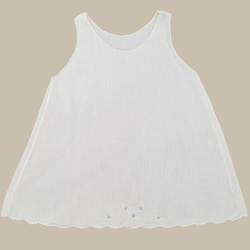 Vintage Midcentury Handmade White Embroidered Dress/Slip Size 1Y Heirloom‎ Style